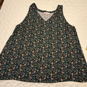 LOFT Floral Tank Top - Black and Pink